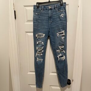 American Eagle Outfitters Ripped Blue Skinny Jeans, 10 X-long